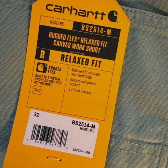 CARHARTT Men's Rugged Flex Relaxed Fit Canvas Work Short Sz 32 Olive Green - Picture 6 of 8